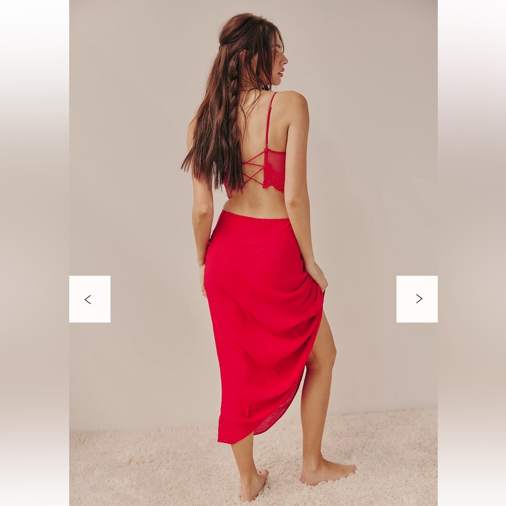 NWT Free People Sweet On You Bias Half Slip Skirt - Tango Red